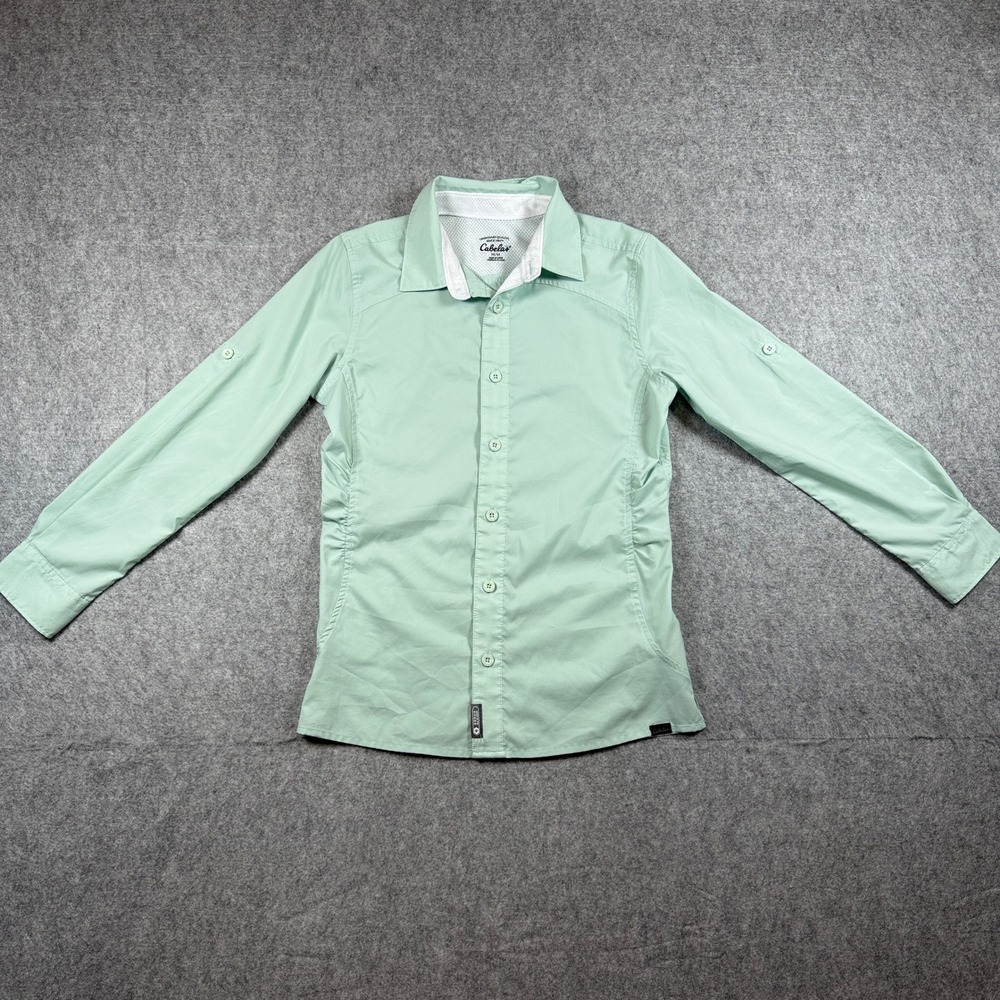 Cabelas Womens Made In The Shade Fishing Shirt M Green Roll Tab Sleeve Ripstop